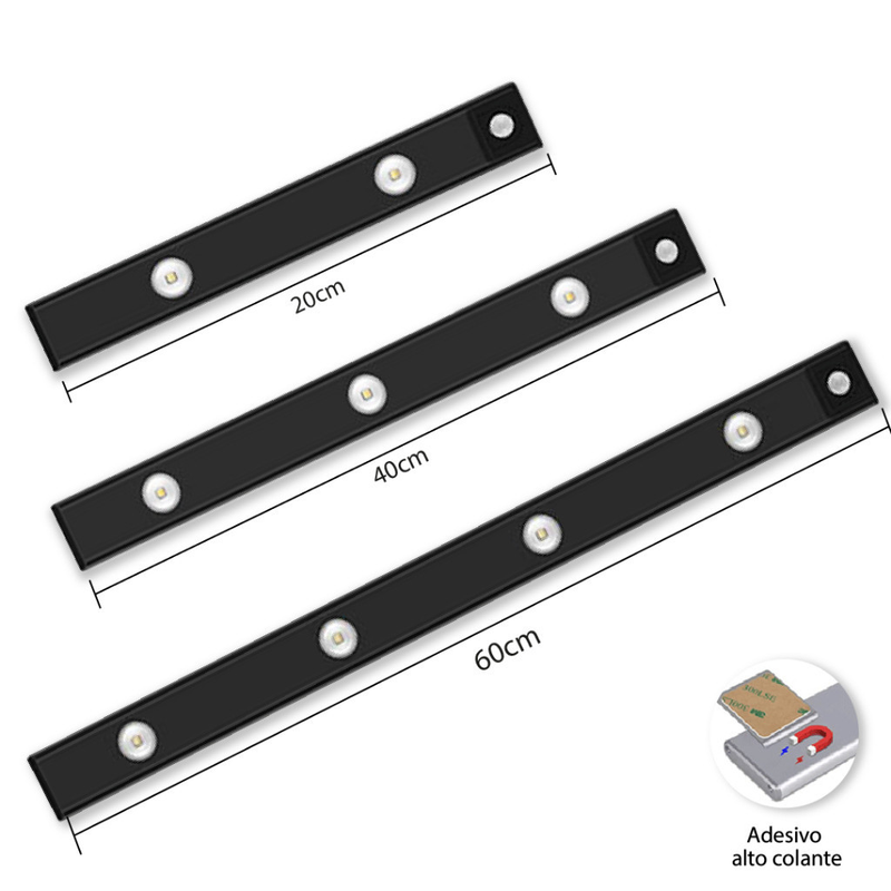 Smart Luminária Inteligente Ultra LED com sensor de movimento sem fio e Recarregável USB fino barra 20/40/60cm